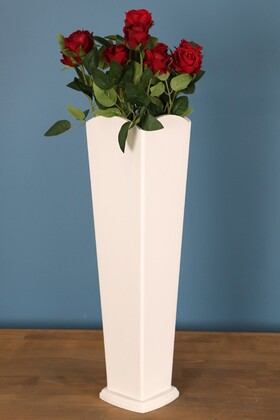 55 cm Dekoratif Ahşap Beyaz Vazo - 3